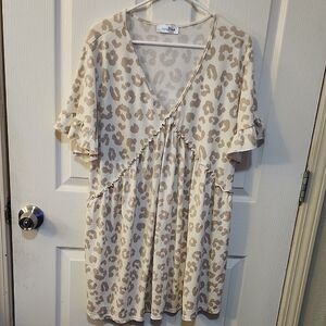 Cream Tan Flutter Sleeve Mini Sundress